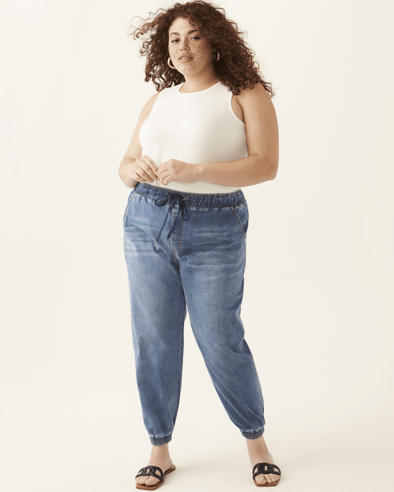 Plus size denim joggers hot sale